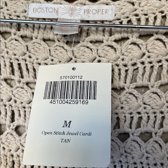 Boston Proper Open Stitch Jewel Cardi in tan size M - Picture 5 of 9